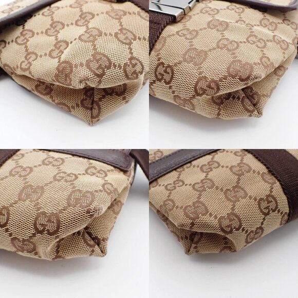 GUCCI Logo GG Pattern Mini Bum Body Bag Canvas Leather Brown SHW Italy 34EF284 - Picture 10 of 16